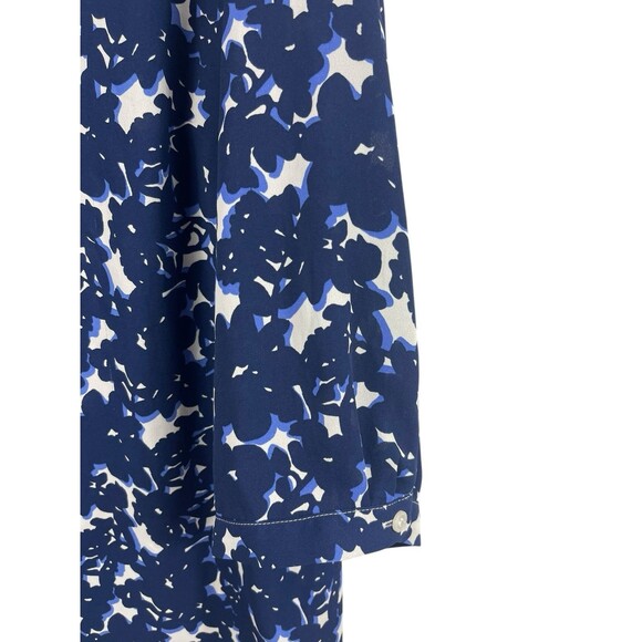 Talbots Plus 3X Blue Floral Print Blouse Split Neck 3/4 Sleeve Lightweight Top - Picture 3 of 14